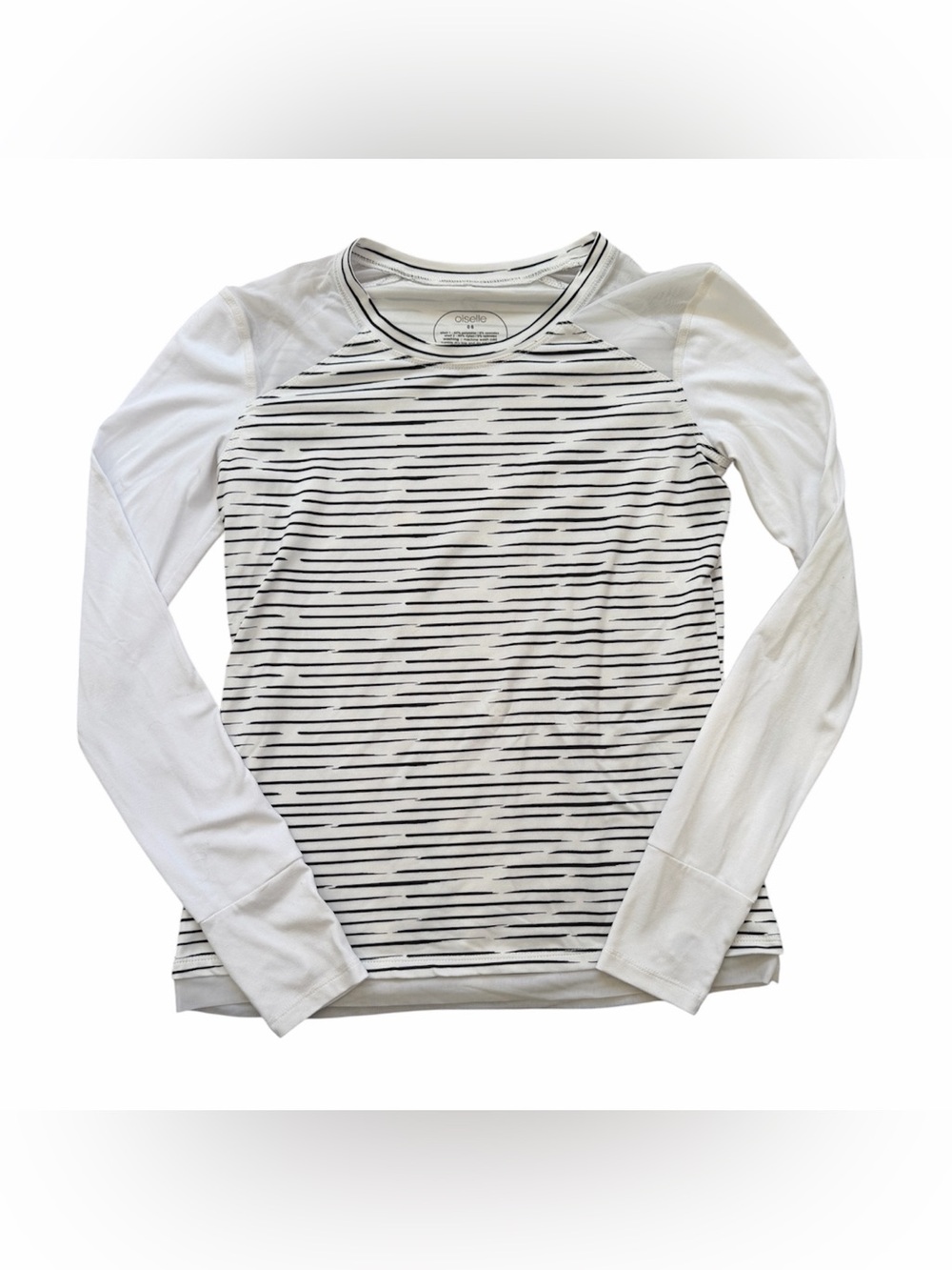oiselle White Long Sleeve Stripe Performance Tee